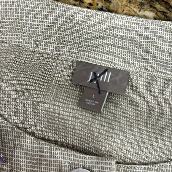 J. Jill Beige Linen Blend Metallic Shimer 3/4 Sleeve Light Jacket Size L - Picture 6 of 13
